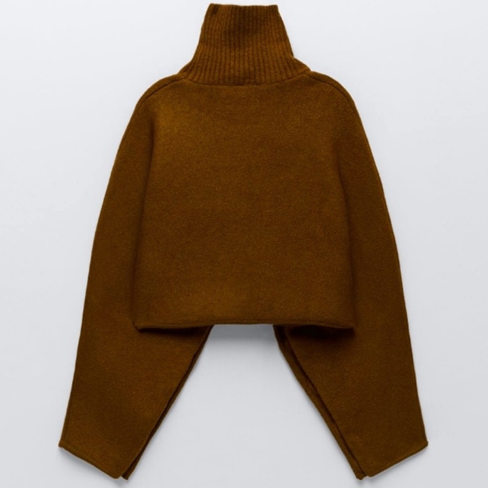 Zara Brown Wool Blend Cropped Sweater - Picture 2 of 9